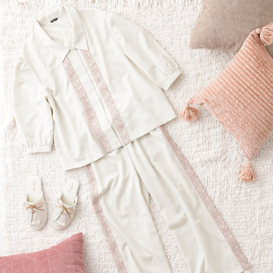 サテンレースアップ ルームシューズ アイボリー