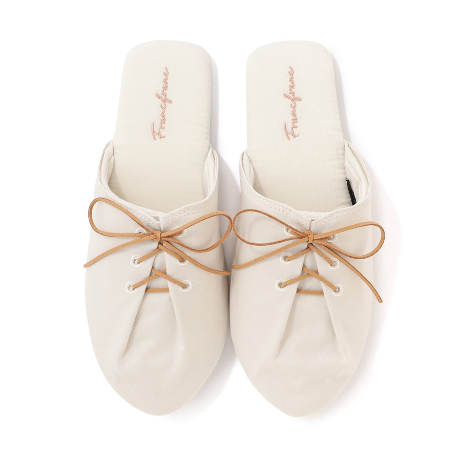 サテンレースアップ ルームシューズ アイボリー