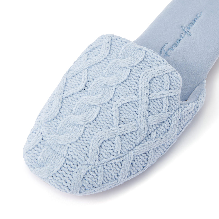 ケーブルニット ルームシューズ ライトブルー