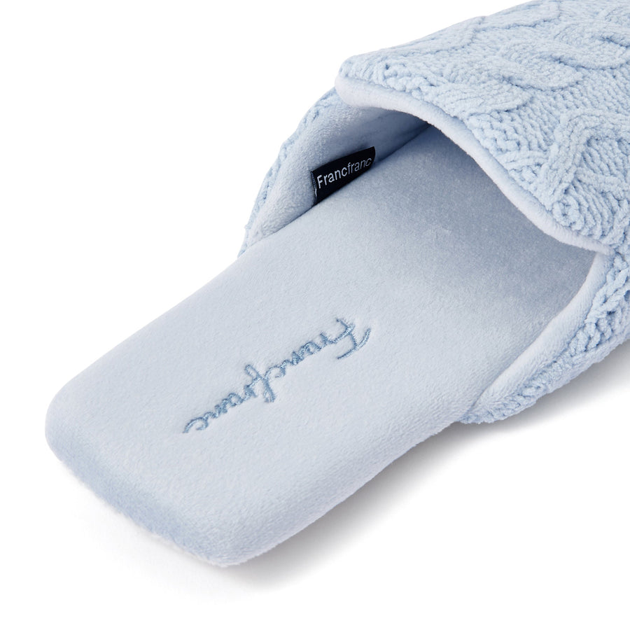 ケーブルニット ルームシューズ ライトブルー