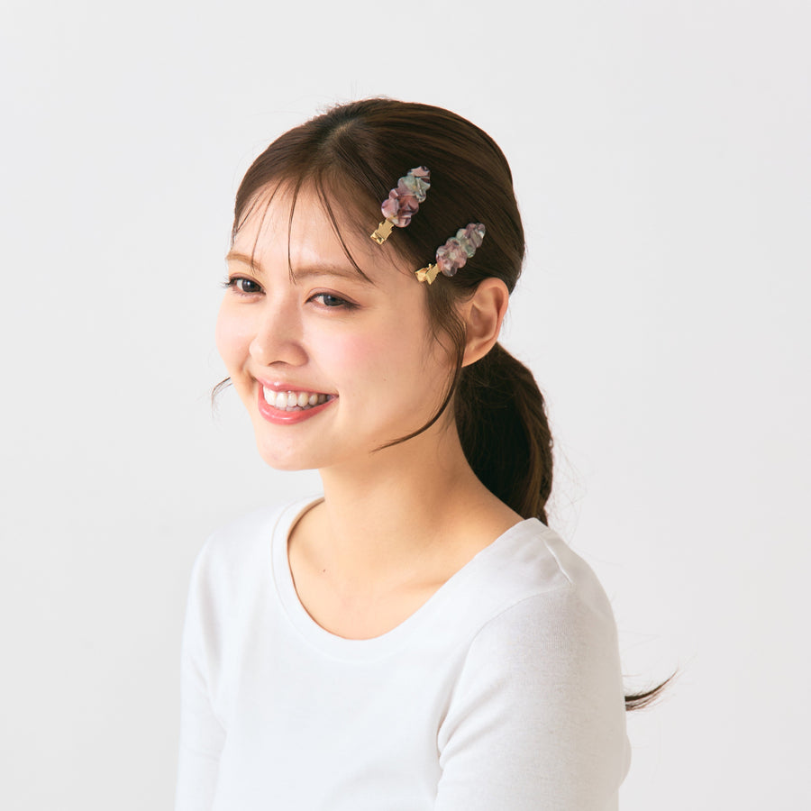 前髪クリップ ウェーブ パープル