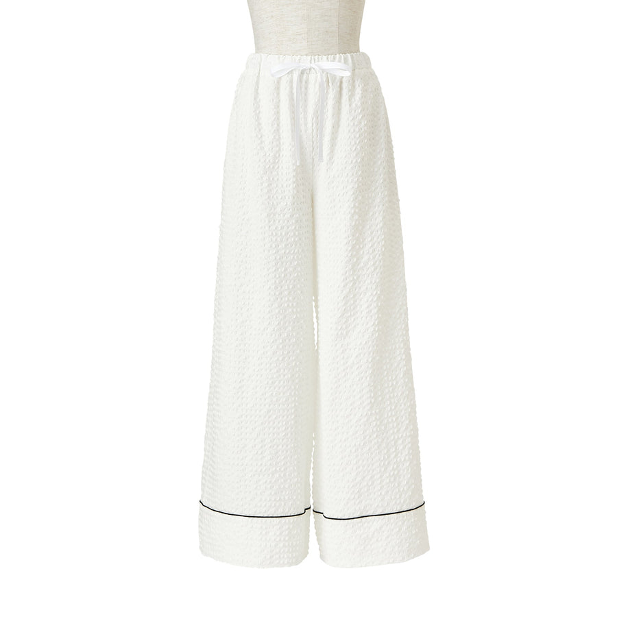 ロゴ刺繍 チェックジャガードパジャマ ホワイト