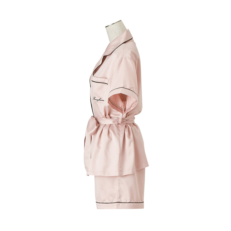 ヒアルロン酸加工ロゴ刺繍 半袖半ズボンパジャマ ピンク