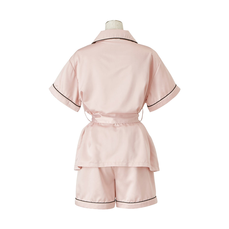 ヒアルロン酸加工ロゴ刺繍 半袖半ズボンパジャマ ピンク