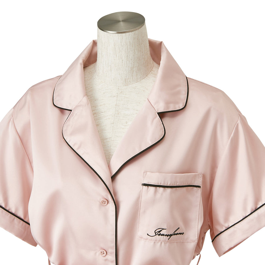 ヒアルロン酸加工ロゴ刺繍 半袖半ズボンパジャマ ピンク