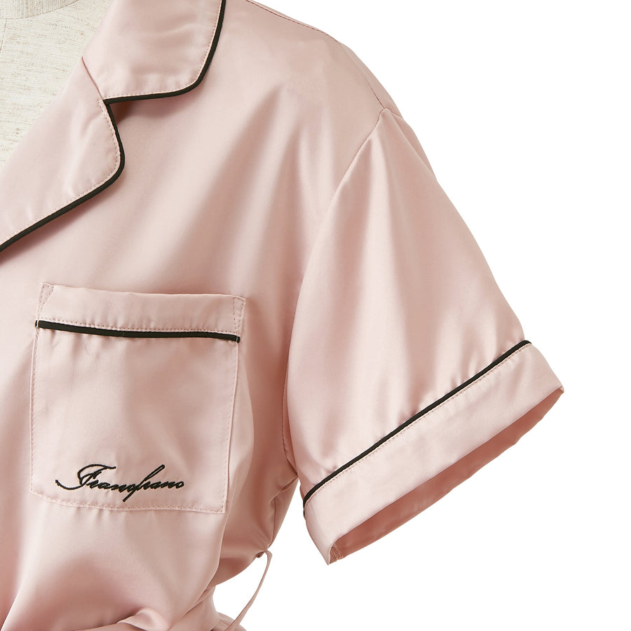 ヒアルロン酸加工ロゴ刺繍 半袖半ズボンパジャマ ピンク