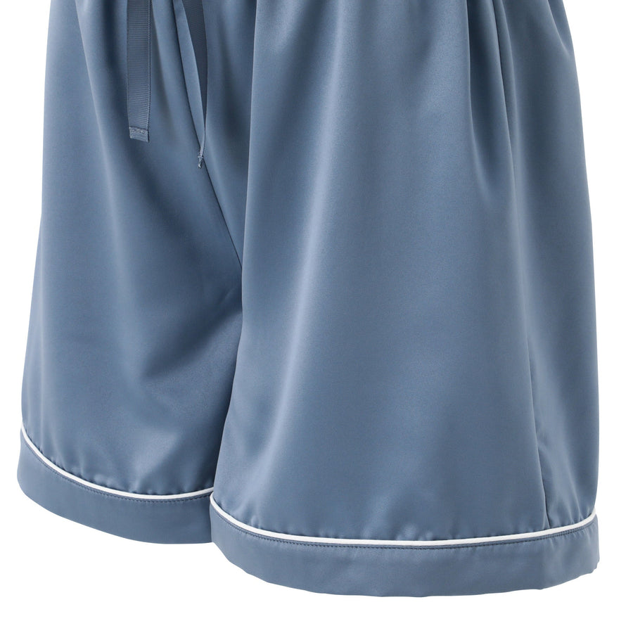 ヒアルロン酸加工ロゴ刺繍 半袖半ズボンパジャマ ブルー