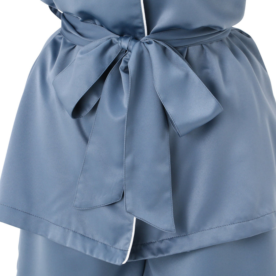 ヒアルロン酸加工ロゴ刺繍 半袖半ズボンパジャマ ブルー