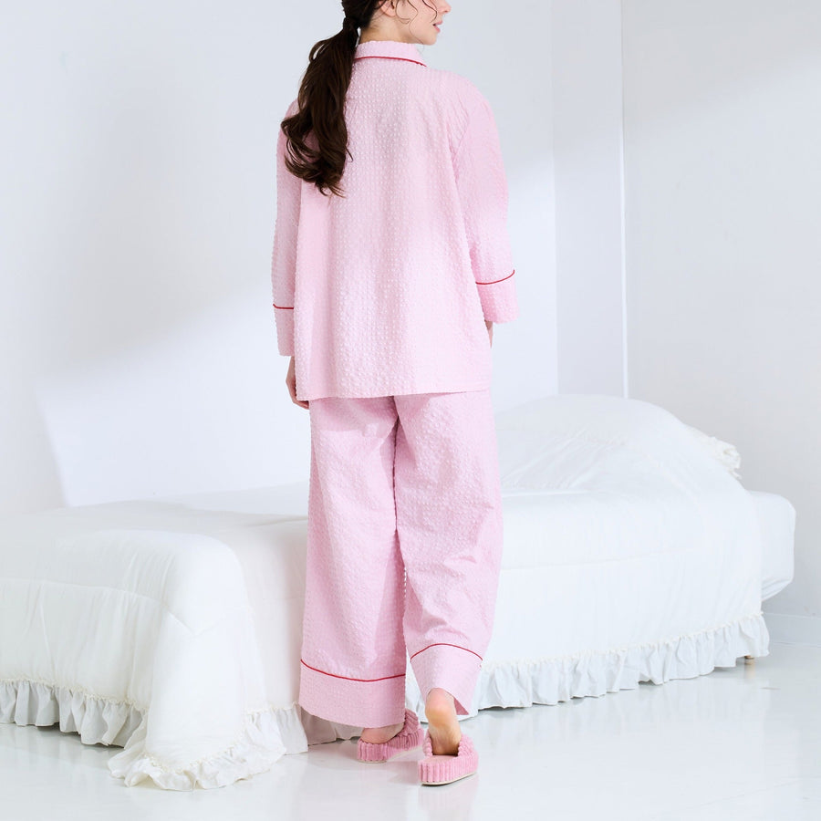 ロゴ刺繍 チェックジャガードパジャマ ピンク