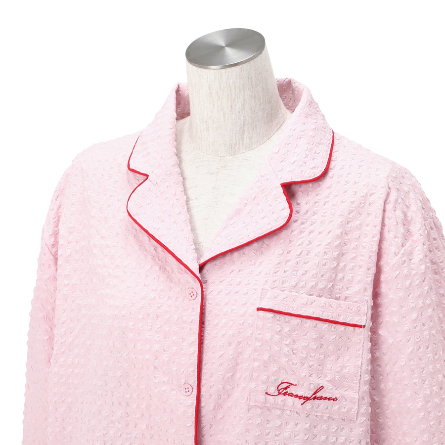 ロゴ刺繍 チェックジャガードパジャマ ピンク