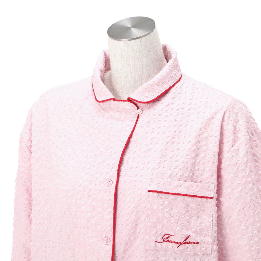 ロゴ刺繍 チェックジャガードパジャマ ピンク