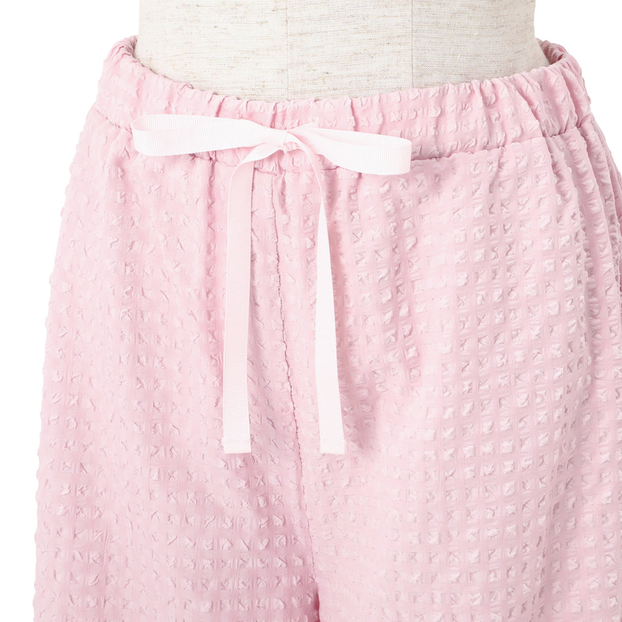 ロゴ刺繍 チェックジャガードパジャマ ピンク