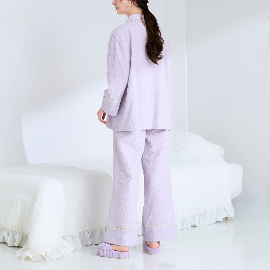 ロゴ刺繍 チェックジャガードパジャマ パープル
