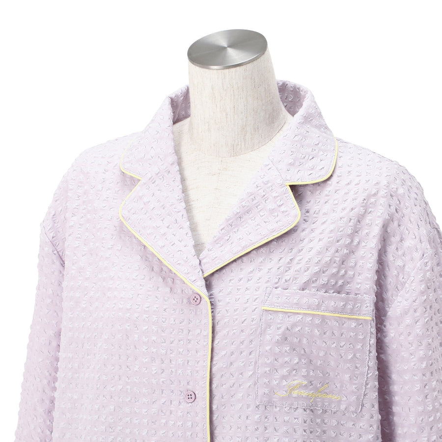 ロゴ刺繍 チェックジャガードパジャマ パープル