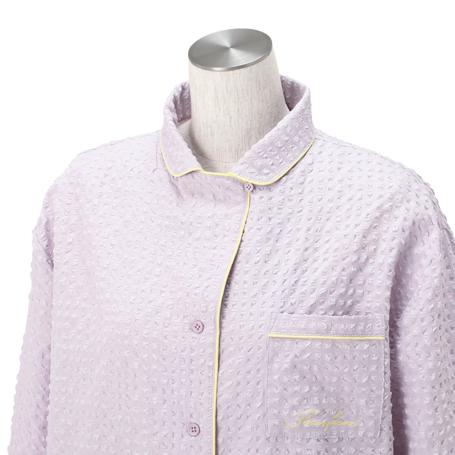 ロゴ刺繍 チェックジャガードパジャマ パープル