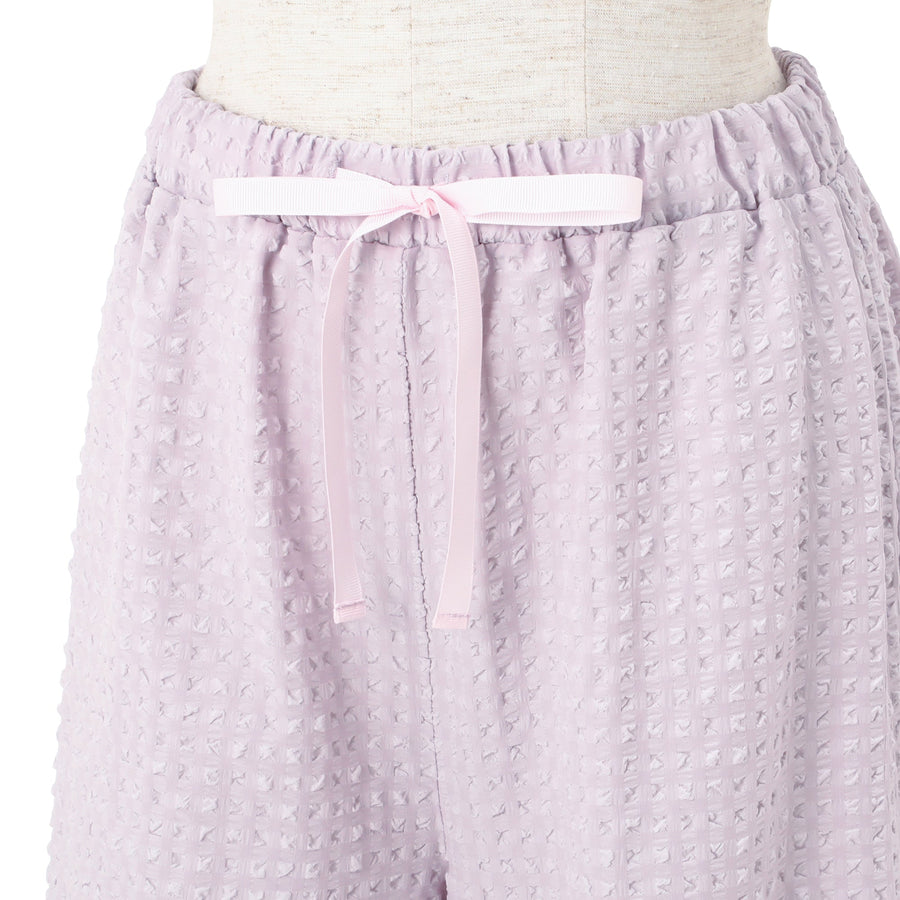 ロゴ刺繍 チェックジャガードパジャマ パープル