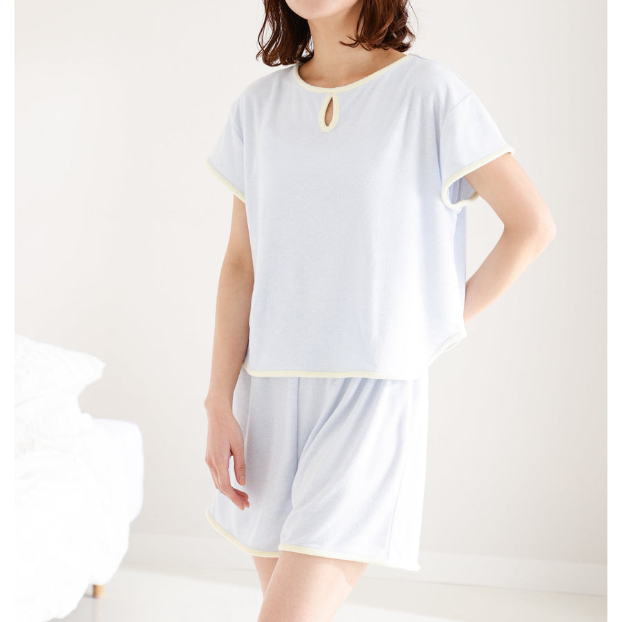 接触冷感 パイルパジャマ ライトブルー