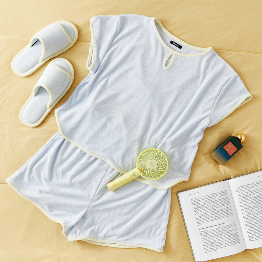 接触冷感 パイルパジャマ ライトブルー