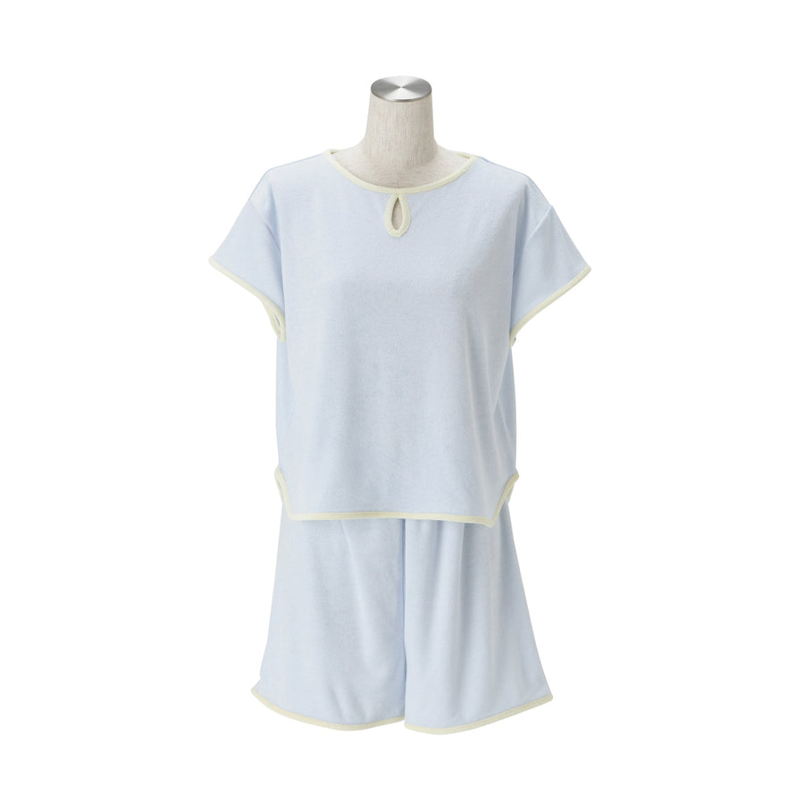 接触冷感 パイルパジャマ ライトブルー