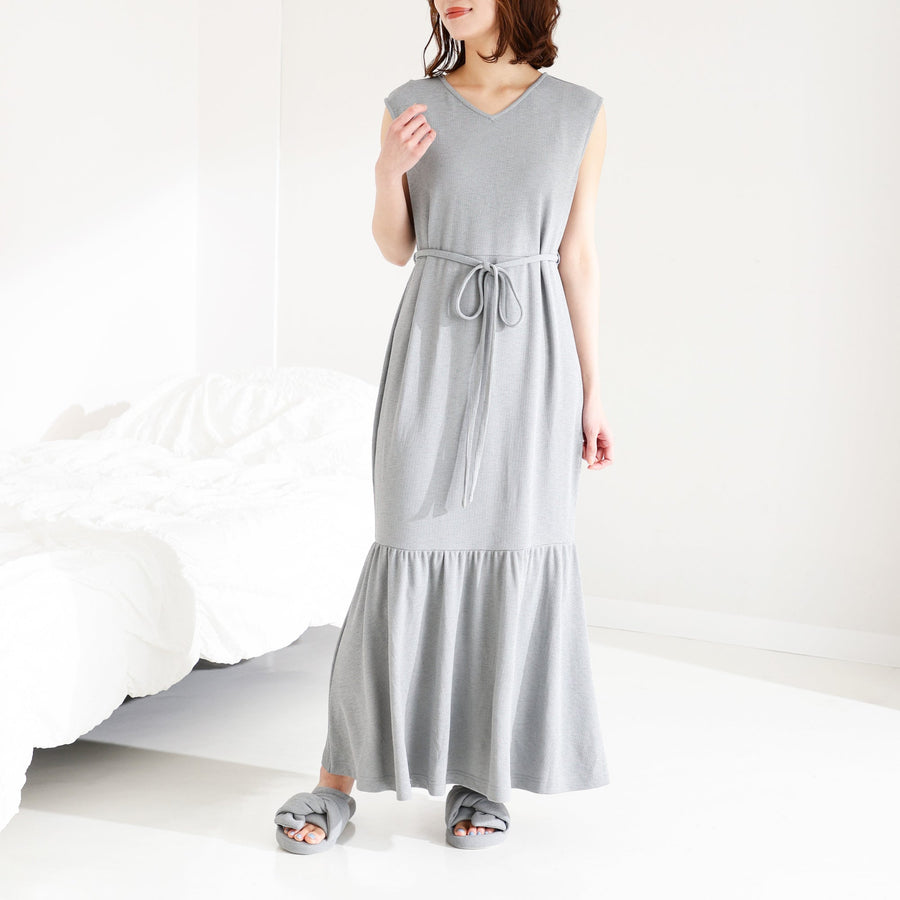 接触冷感 リブワンピース グレー