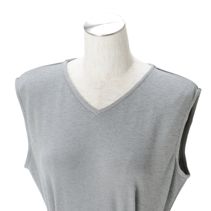 接触冷感 リブワンピース グレー