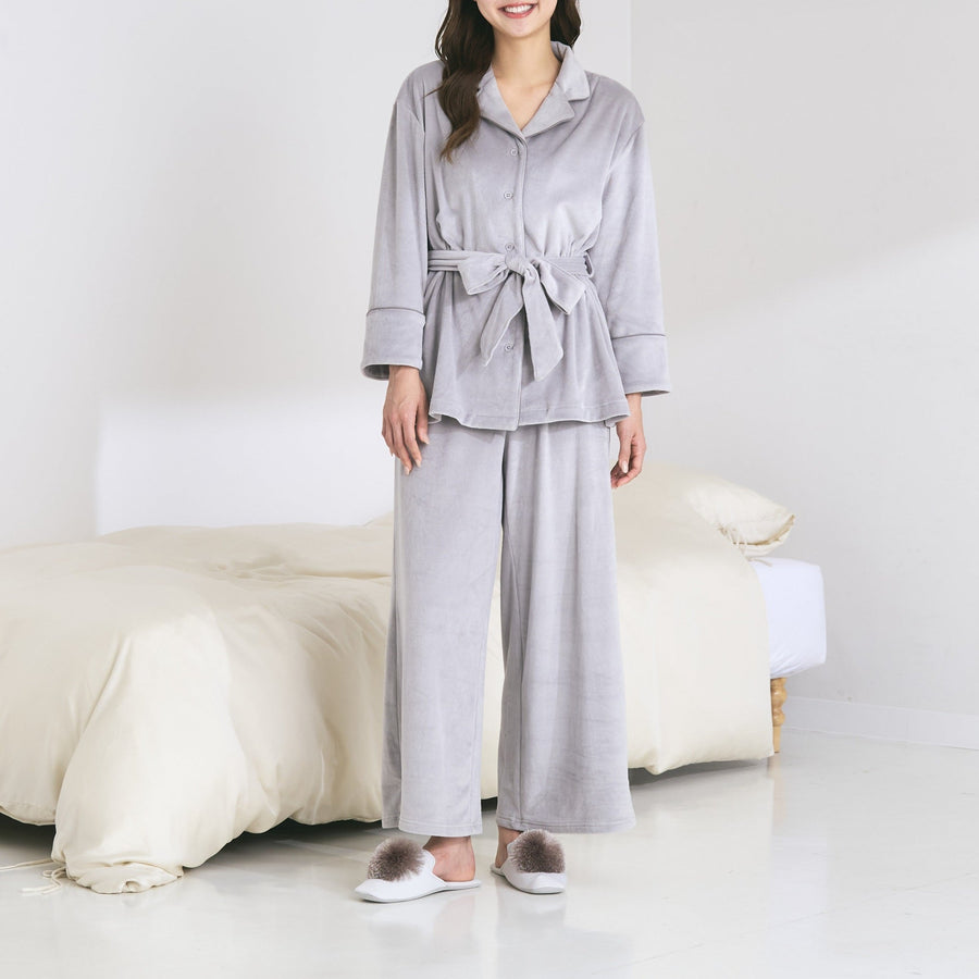 ヒアルロン酸加工 ストレッチベロアパジャマ グレー
