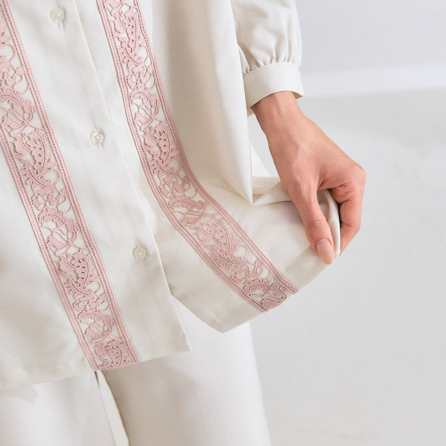 調温加工 レースラインパジャマ アイボリー