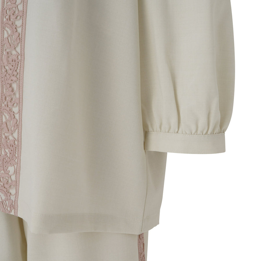 調温加工 レースラインパジャマ アイボリー