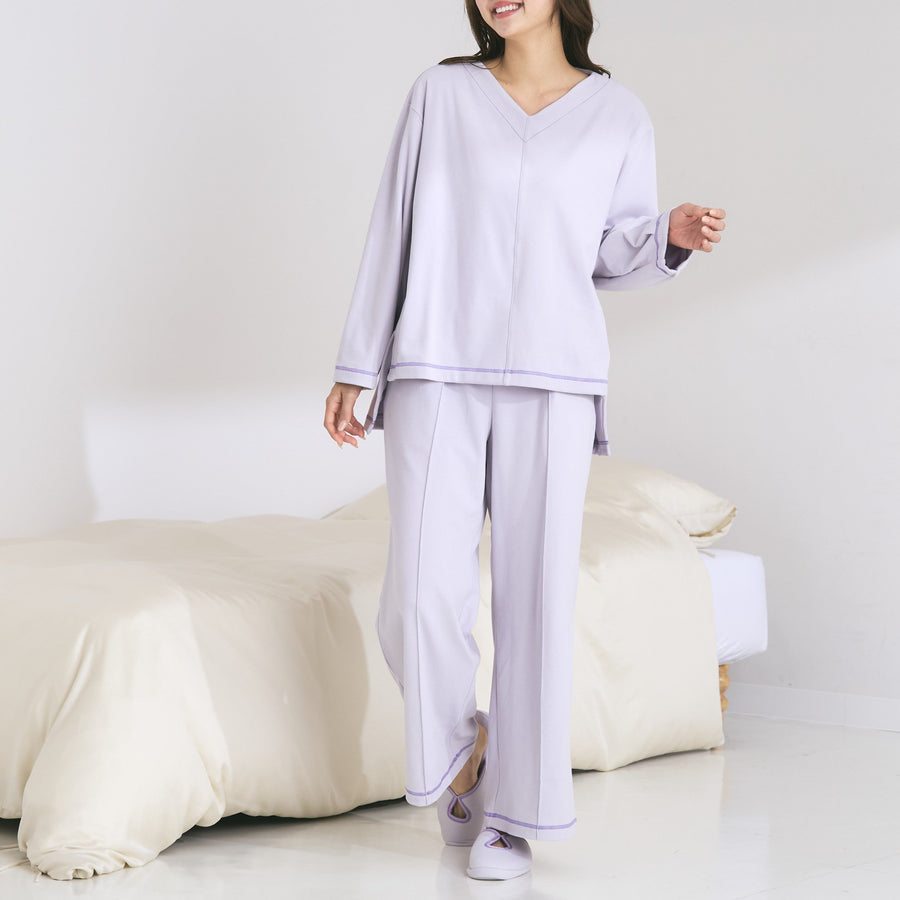 吸放湿加工 ストレッチスウェット ルームウェア ライトパープル