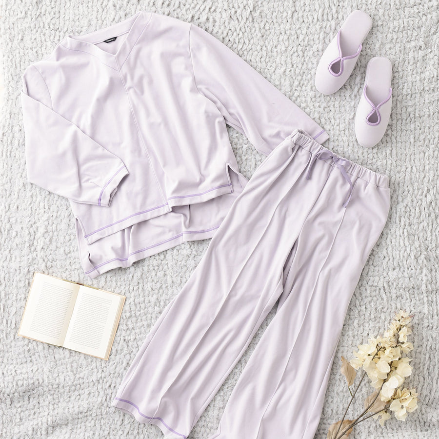 吸放湿加工 ストレッチスウェット ルームウェア ライトパープル