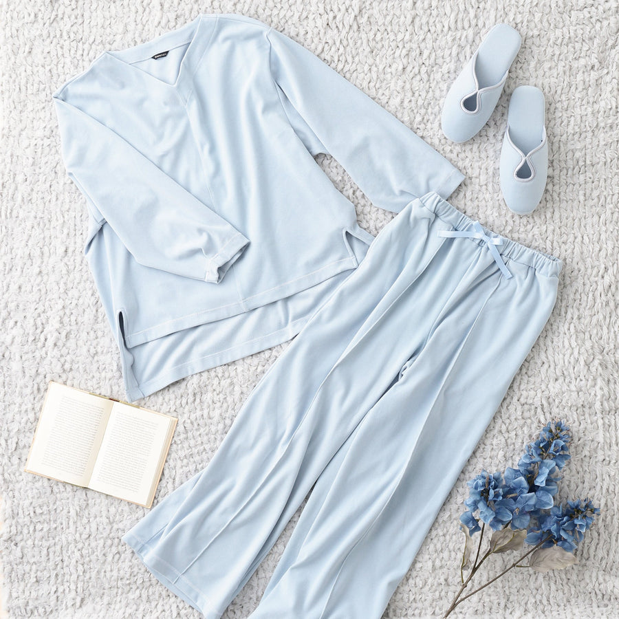 吸放湿加工 ストレッチスウェット ルームウェア ブルー