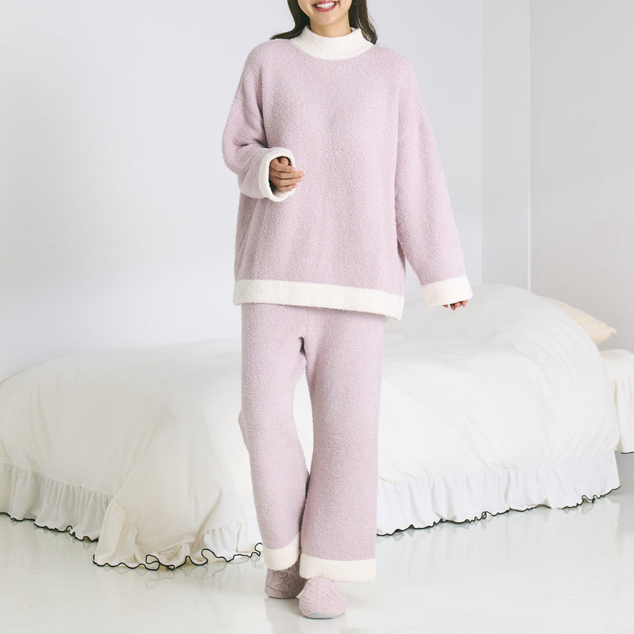 ウエストウォーマー付き もちもちニットパジャマ ライトピンク
