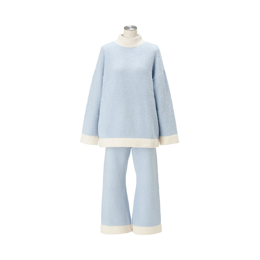 ウエストウォーマー付き もちもちニットパジャマ ライトブルー