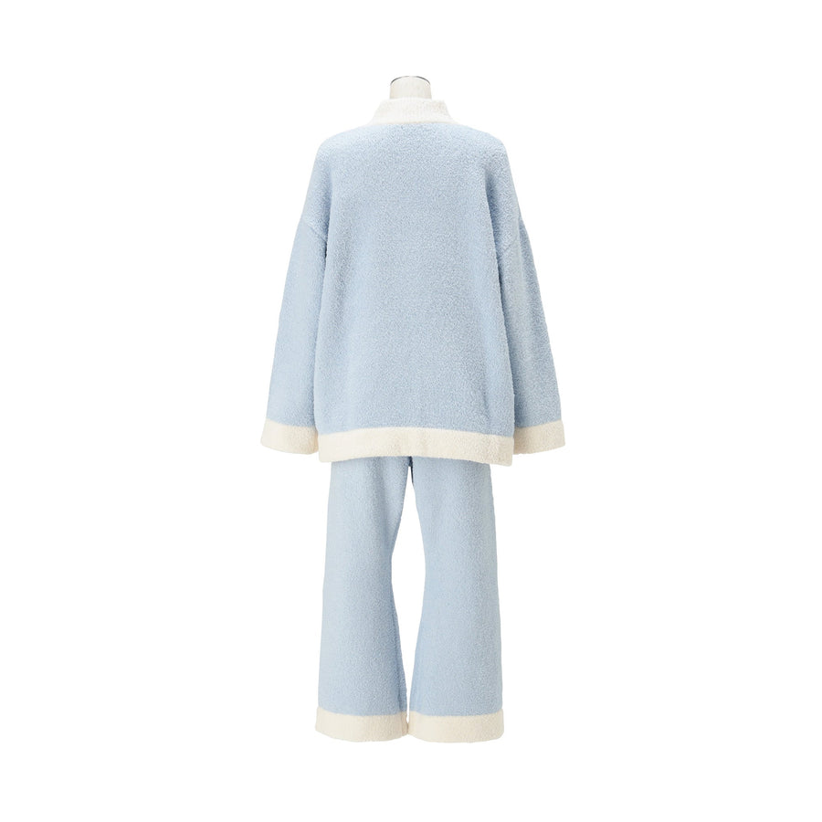 ウエストウォーマー付き もちもちニットパジャマ ライトブルー