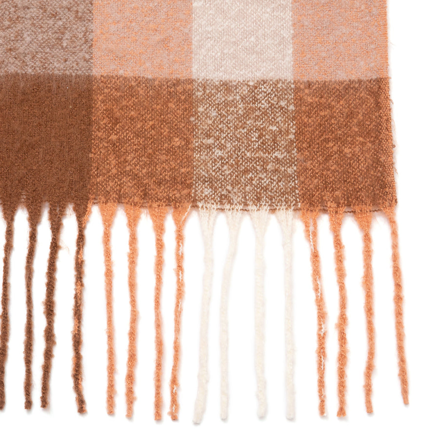 モヘアライク チェックマフラー ブラウン