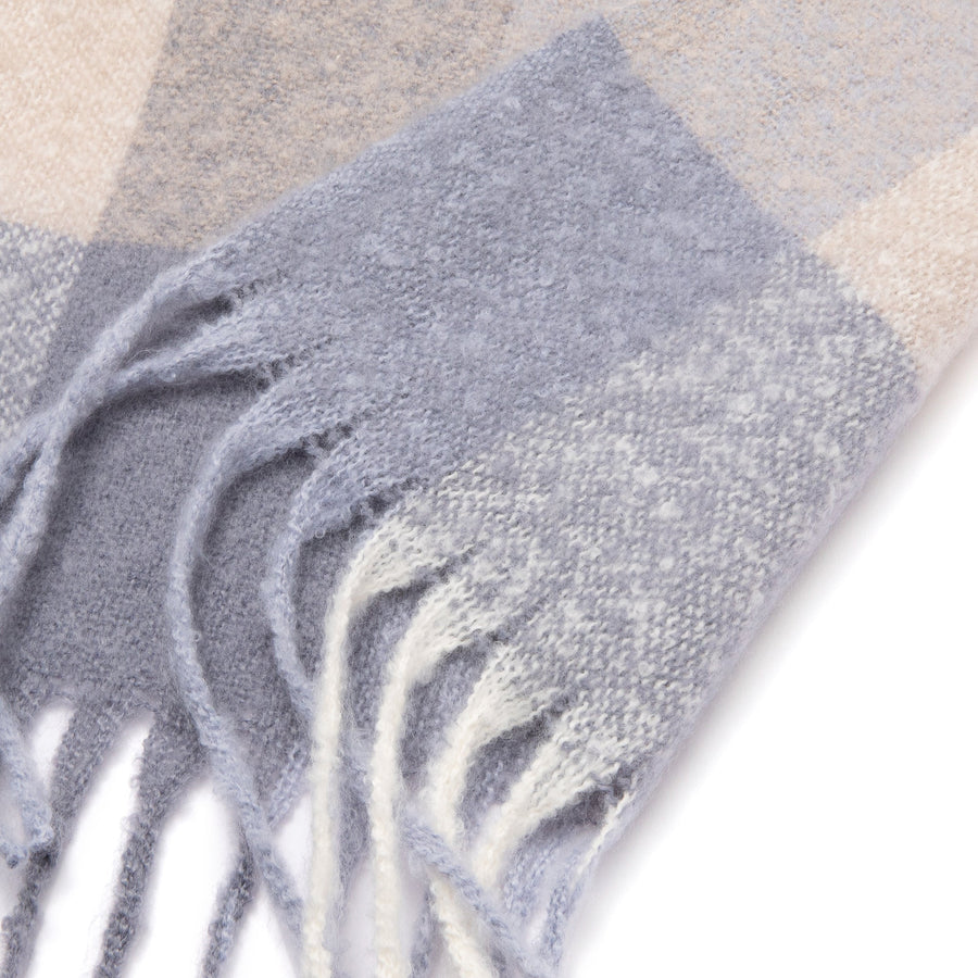 モヘアライク チェックマフラー ライトブルー