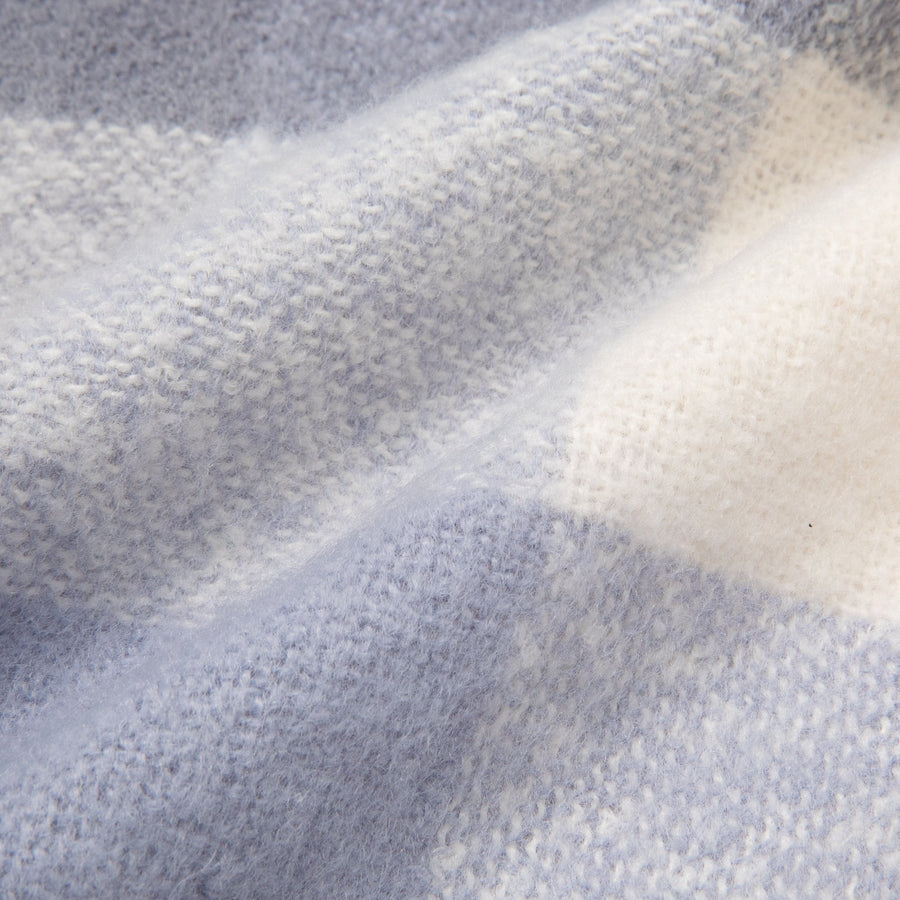 モヘアライク チェックマフラー ライトブルー