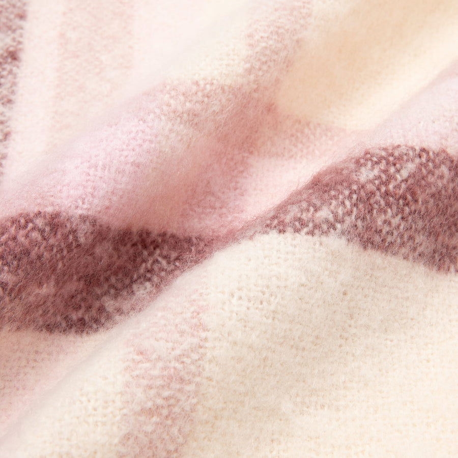 モヘアライク チェックマフラー ピンク