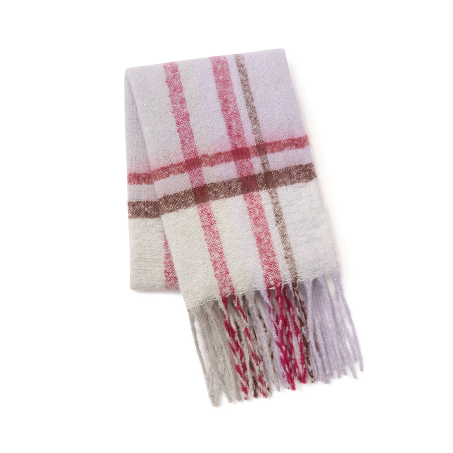 モヘアライク チェックマフラー グレー