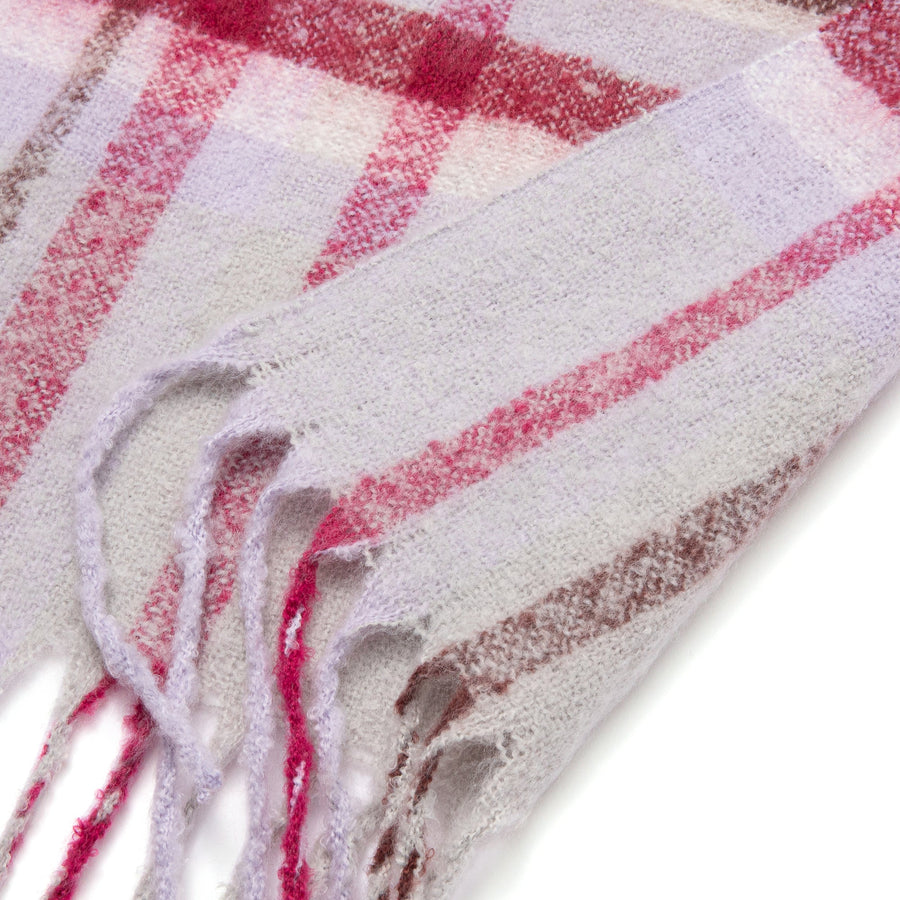 モヘアライク チェックマフラー グレー