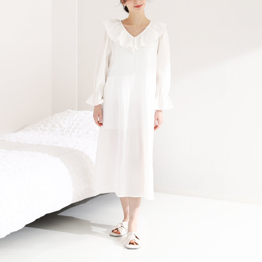 楊柳ラッフル ワンピース 裏地付き アイボリー