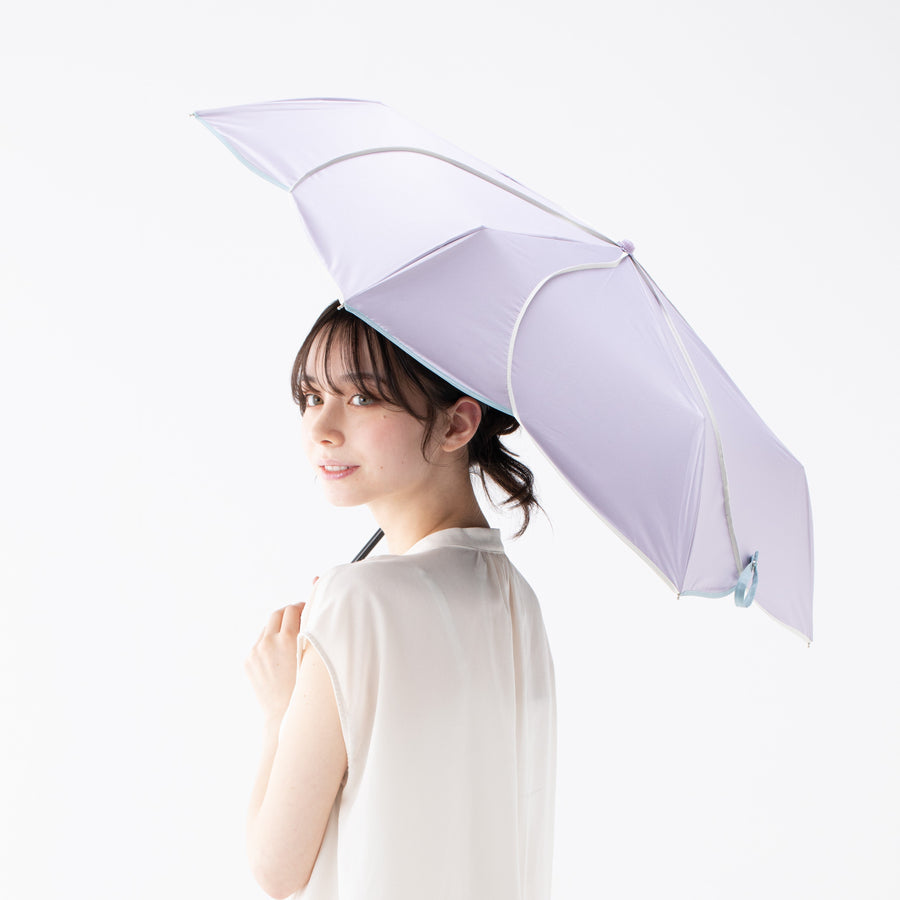 バイカラーパイピング 折りたたみ傘 47cm パープル（晴雨兼用）