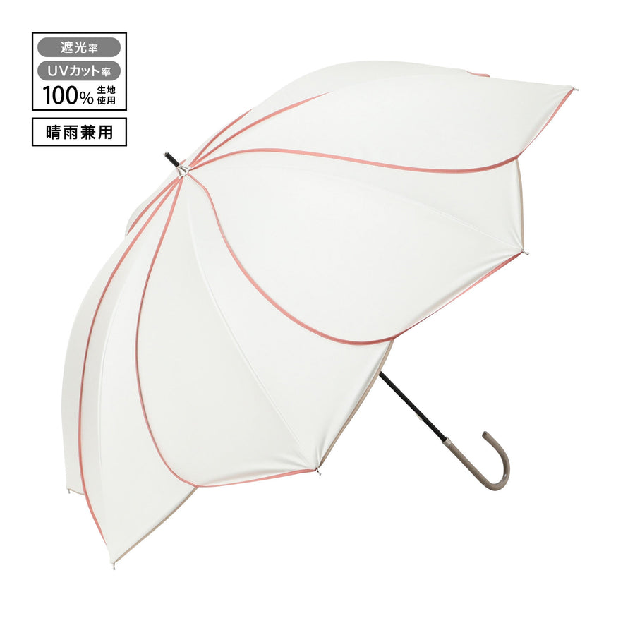 遮光 バイカラーパイピング 長傘 58cm ホワイト（晴雨兼用）