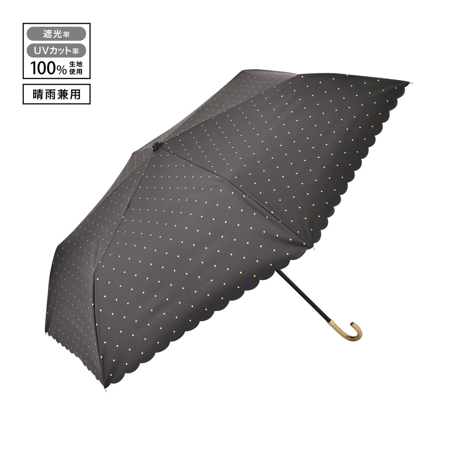 遮光 ドットグリッターヒートカット 折りたたみ傘 50cm ブラック（晴雨兼用）