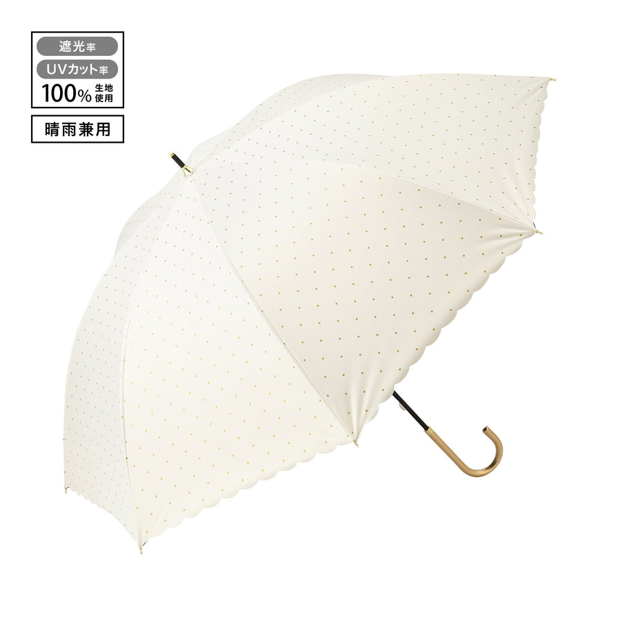 遮光 ドットグリッターヒートカット 長傘 58cm ホワイト（晴雨兼用）