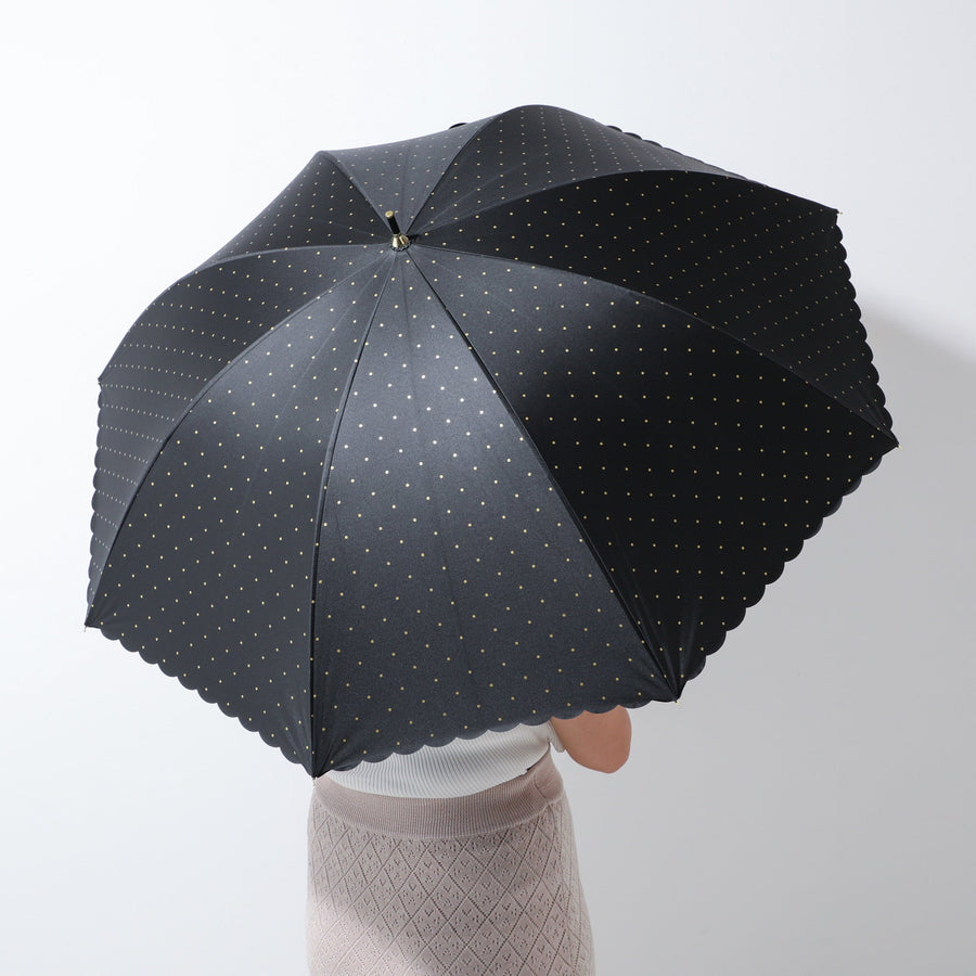 遮光 ドットグリッターヒートカット 長傘 58cm ブラック（晴雨兼用）