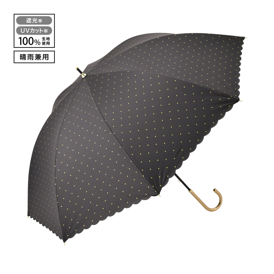 遮光 ドットグリッターヒートカット 長傘 58cm ブラック（晴雨兼用）