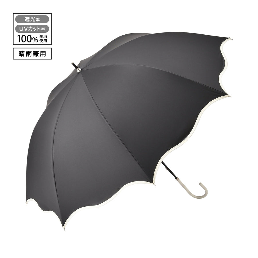 遮光 ウェーブパイピング 長傘 58cm ブラック（晴雨兼用）