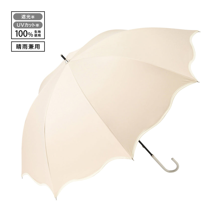 遮光 ウェーブパイピング 長傘 58cm ベージュ（晴雨兼用）