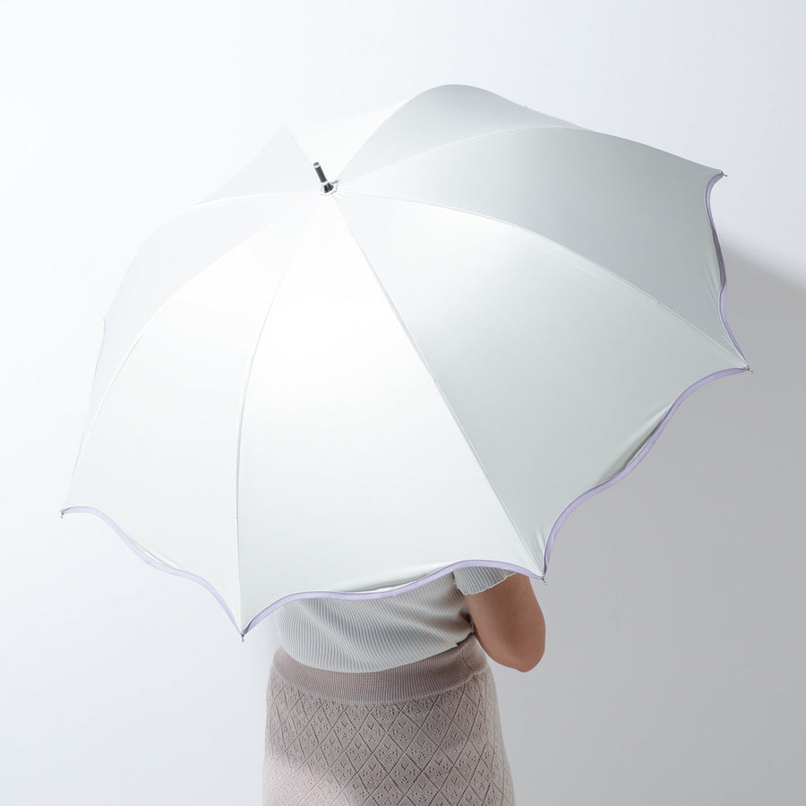 遮光 ウェーブパイピング 長傘 58cm ホワイト（晴雨兼用）